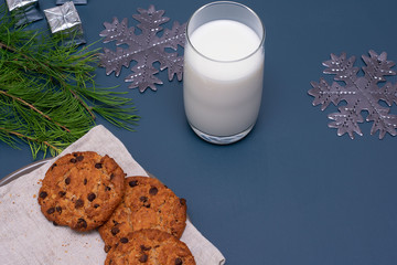 Milk and chocolate cookies for Santa Claus