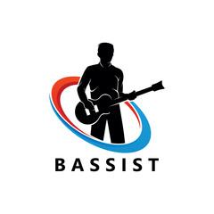 Bassist Logo Template Design Vector, Emblem, Design Concept, Creative Symbol, Icon
