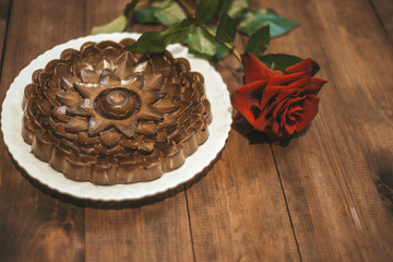 Homemade brownie cake on the wooden table.Home bakery, chocolate cake.