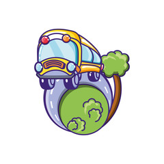 Fototapeta premium bus school transportation with road and tree plant