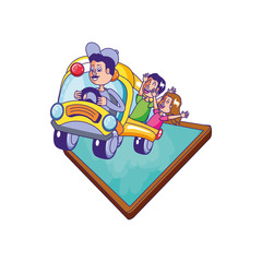 bus school with driver and students in board classroom