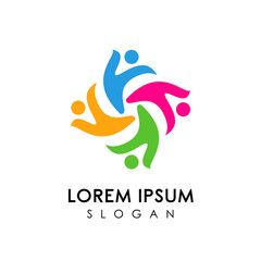 Fototapeta premium Teamwork and community logo design vector. Adoption and social network logo design template.