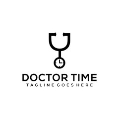 illustration of a doctor stethoscope with the edges like a clock logo design