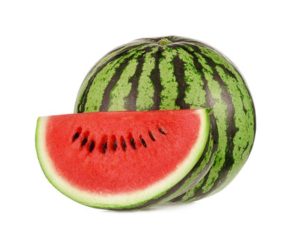 A slice and a whole of watermelon isolated on white background