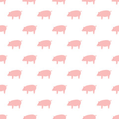 Vector seamless pattern with pigs. Vector pink pigs..