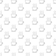 Vector seamless pattern with outline coffee cups. Seamless pattern.