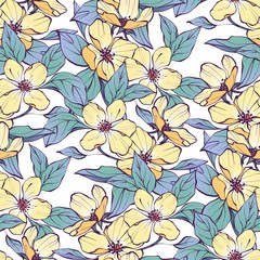 Seamless floral pattern with yellow flowers. Spring colorful background