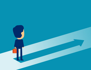 Businessman standing on arrow symbol. Concept business Direction marketing vector illustration, Business Growth, Marketing Analysis, Flat kid business cartoon design.