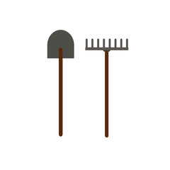 Vector illustration of flat agricultural tools. Garden shovel and fork.