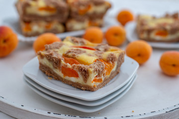 home made chocolate apricot cake with sweet streusel