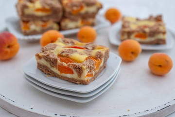 home made chocolate apricot cake with sweet streusel