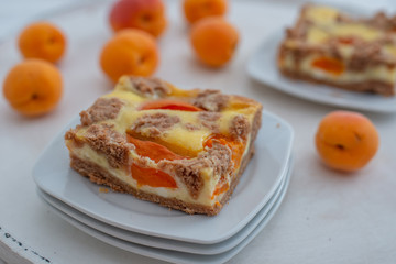 home made chocolate apricot cake with sweet streusel