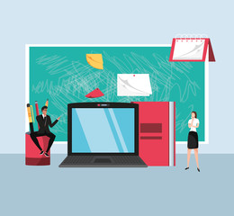 Fototapeta premium mini business couple with laptop in the workplace