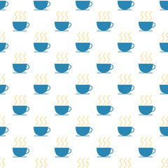 Vector seamless pattern with blue cups of hot tea.