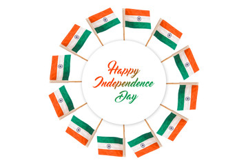 Happy independence day India , tricolor flag in hand over white background