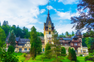 Peles castle Sinaia in autumn season, Transylvania, Romania protected by Unesco World Heritage Site