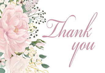 Wedding invitation with flowers Peony and leaves, watercolor, isolated on white. Vector Watercolour.