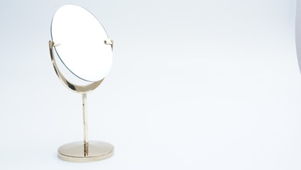 gold makeup mirror the on white Background