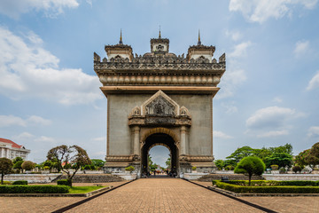 Fototapeta na wymiar Patuxai Gate of Triumph, Vientiane, Laos Patuxai literally meaning `Gate of Triumph` is the famous landmark in Vientiane known by the French as Monument Aux Morts is a war monument.