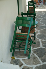stacked chairs in paros