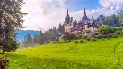 Fototapeta na wymiar Beautiful landscape with Peles castle in Sinaia, Romania, Europe
