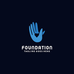Fototapeta na wymiar Foundation Logo Vector Logo Design Template. Hand and Love Icon. Give And Solutions Symbol.