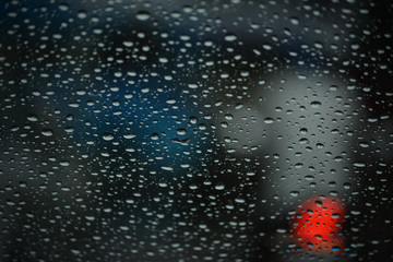 Rain water droplets on a windscreen