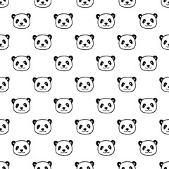 Vector seamless pattern of cartoon hand drawn outline panda head