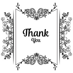 Design of greeting cards thank you, with floral ornament frames, black and white color. Vector