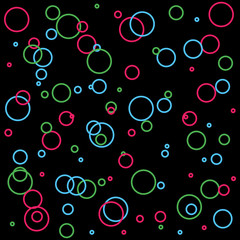 Colored abstract line bubble circle geometric shape pattern. Vector illustration on black background