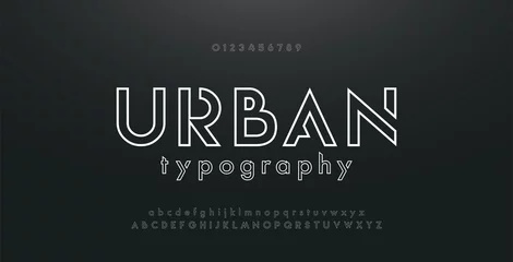 Poster Abstract urban thin line font alphabet. Minimal modern fonts and numbers. Typography typeface uppercase lowercase and number. vector illustration © geengraphy