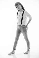 Fototapeta premium Fashionable teenager girl. Black and white photo. 