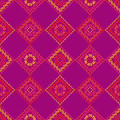 Ethnic boho seamless pattern. Lace. Embroidery on fabric. Patchwork texture. Weaving. Traditional ornament. Tribal pattern. Folk motif. Can be used for wallpaper, textile, wrapping, web. 