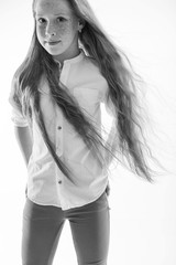 Fototapeta premium Girl teenager portrait. Black and white photo. 