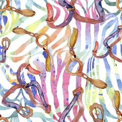 Belts sketch fashion glamour illustration. Watercolor background illustration set. Seamless background pattern.