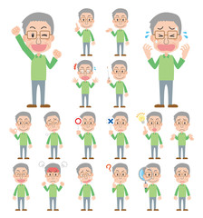お年寄り　おじいさん　高齢者　ポーズ　表情　セット