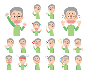 お年寄り　おじいさん　高齢者　ポーズ　表情　セット