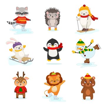 Vector set of cute winter characters. Christmas collection.
