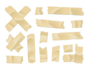 Fototapeta na wymiar Adhesive tape set. Sticky paper strip isolated on white background. Vector illustration.