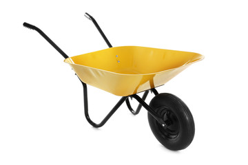 Color wheelbarrow isolated on white. Gardening tool - obrazy, fototapety, plakaty