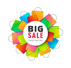 big sale illustration with shopping bags in shape of flower