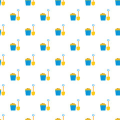 Vector seamless pattern of colorful toy bucket and shovel.