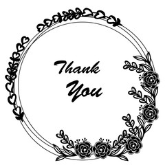 Shape of card thank you, elegant flower frame, isolated on a white backdrop. Vector