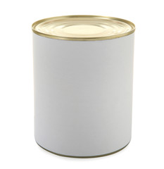 Closed tin can isolated on white, mockup for design
