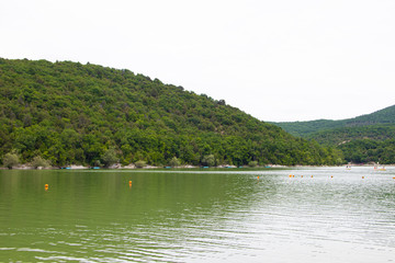 Obraz premium Cypress Lake in Succo. Attractions Anapa. Green lake. Lake with clear water. . The nature of Russia. Trees grow in the water.