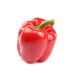 Ripe red bell pepper on white background