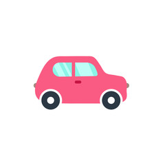 Vector illustration of flat pink cartoon car. Car icon.