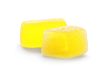 Bright delicious jelly candies on white background