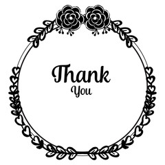 Drawing beautiful wreath frame, lettering thank you, for various card. Vector