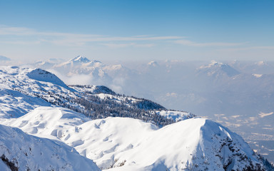 Obraz premium Untersberg Summit. The view from the summit of Untersberg mountain in Austria. The mountain straddles the border between Germany and Austria.